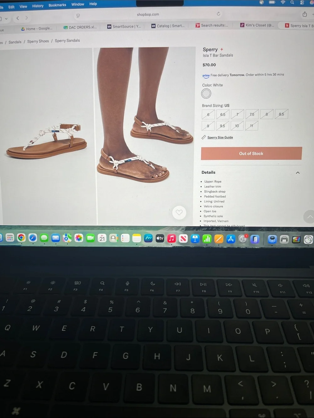 Sperry Island  T Bar Knot Sandals with Tan Footbed